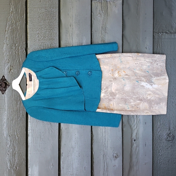 ST. JOHN Textured Knit Asymmetrical Ruffle Jacket Teal sz 4 Women's - Picture 3 of 5